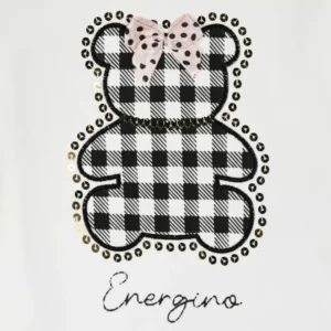 Ensemble bébé fille avec leggings brodés ourson et jupe à carreaux Noir Réf:07197 – Image 3