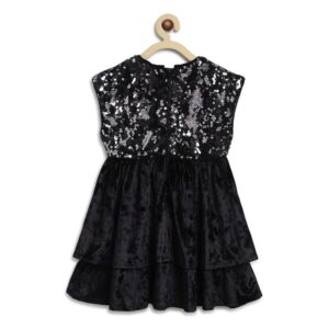 Robe Chicco évasée en velours noir à paillettes pour fille  Réf:00374 – Image 3