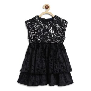 Robe Chicco évasée en velours noir à paillettes pour fille  Réf:00374 – Image 1